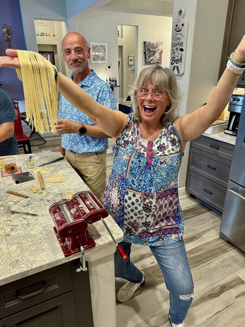 Pamela Banaczuk teaching a pasta-making class